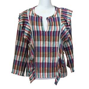DRA LA blue/red plaid top, bohemian, transitional, southwest, rustic, cabincore